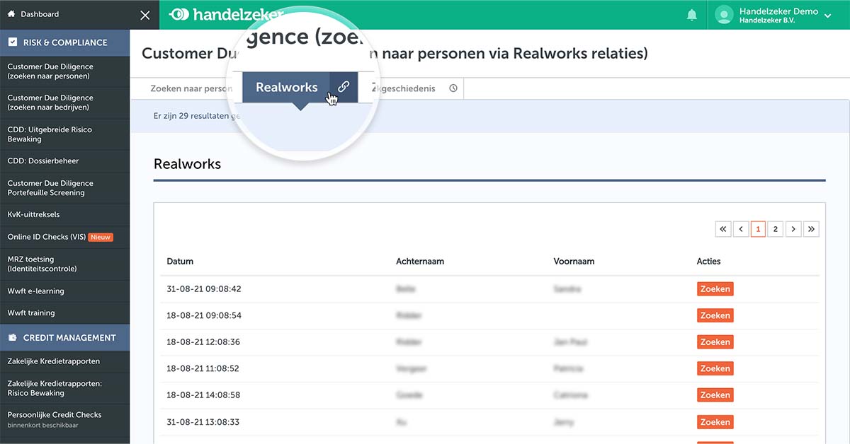 Handelzeker Realworks integratie